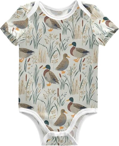 Pigsaly Mallard Ducks للجنسين Baby Bodysuits الأخضر العشب الوليد القصيرة الأكمام الصيفية in Kuwait