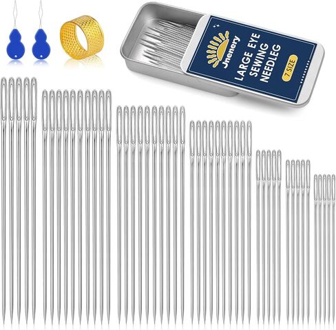 60 PCS Hand Sewing Needles, 6 Size Large Eye Sewing Needles, Leather Embroidery Thread Needle, Stainless Steel Knitting Quilting Needle for Handsewing Crafts, Repair with Threader in Saudi Arabia