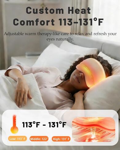 Sleep Mask with Heat,4 Modes 3 Temperature Settings,6 Airbags Compression Head and Eye Massager,Eye Care Device with Remote Control, Portable Relaxation for Home Travel Office Use (Creamy White) in Saudi Arabia