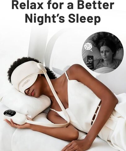 Sleep Mask with Heat,4 Modes 3 Temperature Settings,6 Airbags Compression Head and Eye Massager,Eye Care Device with Remote Control, Portable Relaxation for Home Travel Office Use (Creamy White) in Saudi Arabia