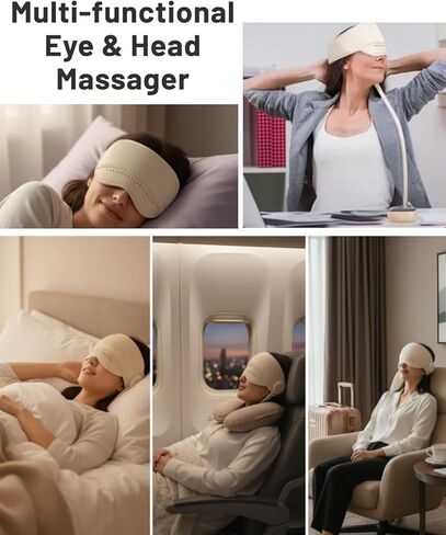Sleep Mask with Heat,4 Modes 3 Temperature Settings,6 Airbags Compression Head and Eye Massager,Eye Care Device with Remote Control, Portable Relaxation for Home Travel Office Use (Creamy White) in Saudi Arabia