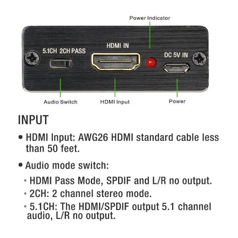 HDMI إلى HDMI Audio Extractor مع محول صوت ستيريو TOSLINK SPDIF 3.5 ملم يدعم Ultra HD | 4K X 2K لأجهزة PS3/4 Xbox PC/كمبيوتر محمول HDTV in Kuwait