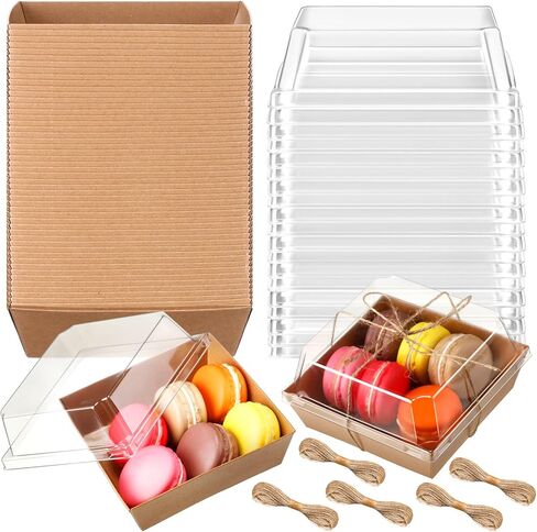 Jetec 150 Pack Charcuterie Boxes with Clear Lids and Rope 4 Inches Cake Disposable Square Dessert Food Box Containers with Lids for Bakery Macaron Cookies Strawberries Fruits Display (Kraft) in Saudi Arabia
