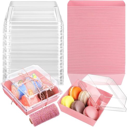 Jetec 150 Pack Charcuterie Boxes with Clear Lids and Rope 4 Inches Cake Disposable Square Dessert Food Box Containers with Lids for Bakery Macaron Cookies Strawberries Fruits Display (Kraft) in Saudi Arabia