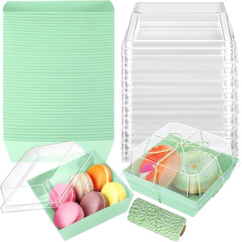 Jetec 150 Pack Charcuterie Boxes with Clear Lids and Rope 4 Inches Cake Disposable Square Dessert Food Box Containers with Lids for Bakery Macaron Cookies Strawberries Fruits Display (Kraft) in Saudi Arabia