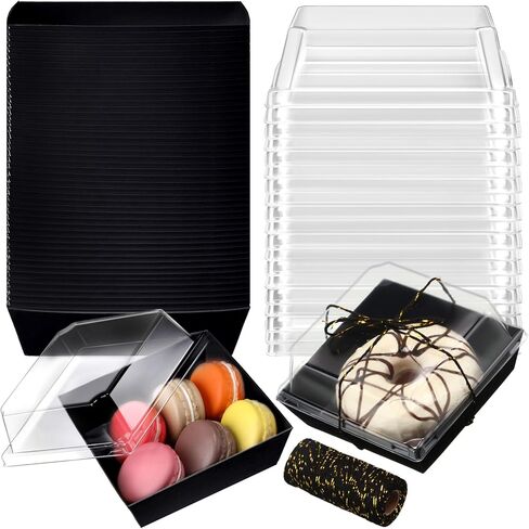 Jetec 150 Pack Charcuterie Boxes with Clear Lids and Rope 4 Inches Cake Disposable Square Dessert Food Box Containers with Lids for Bakery Macaron Cookies Strawberries Fruits Display (Kraft) in Saudi Arabia
