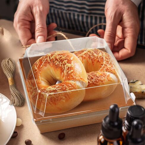 Jetec 150 Pack Charcuterie Boxes with Clear Lids and Rope 4 Inches Cake Disposable Square Dessert Food Box Containers with Lids for Bakery Macaron Cookies Strawberries Fruits Display (Kraft) in Saudi Arabia