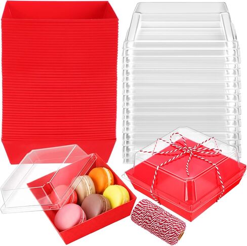Jetec 150 Pack Charcuterie Boxes with Clear Lids and Rope 4 Inches Cake Disposable Square Dessert Food Box Containers with Lids for Bakery Macaron Cookies Strawberries Fruits Display (Kraft) in Saudi Arabia