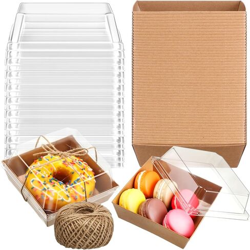 Jetec 150 Pack Charcuterie Boxes with Clear Lids and Rope 4 Inches Cake Disposable Square Dessert Food Box Containers with Lids for Bakery Macaron Cookies Strawberries Fruits Display (Kraft) in Saudi Arabia