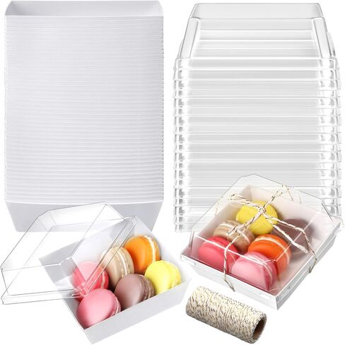 Jetec 150 Pack Charcuterie Boxes with Clear Lids and Rope 4 Inches Cake Disposable Square Dessert Food Box Containers with Lids for Bakery Macaron Cookies Strawberries Fruits Display (Kraft) in Saudi Arabia
