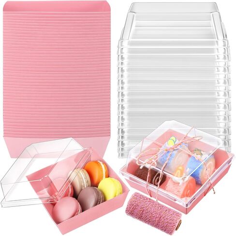 Jetec 150 Pack Charcuterie Boxes with Clear Lids and Rope 4 Inches Cake Disposable Square Dessert Food Box Containers with Lids for Bakery Macaron Cookies Strawberries Fruits Display (Kraft) in Saudi Arabia
