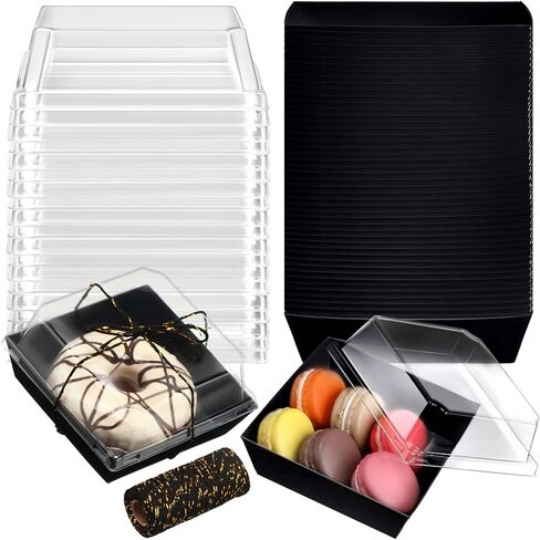Jetec 150 Pack Charcuterie Boxes with Clear Lids and Rope 4 Inches Cake Disposable Square Dessert Food Box Containers with Lids for Bakery Macaron Cookies Strawberries Fruits Display (Kraft) in Saudi Arabia