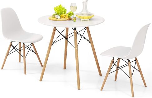 Giantex Round Dining Table Set for 4, 5-Piece Kitchen Table Chairs Set, Modern 31.5" D Dining Table & 4 Dining Chairs with Solid Wood Legs, Dinette Table Set for Small Spaces Dining Room Restaurant in Kuwait