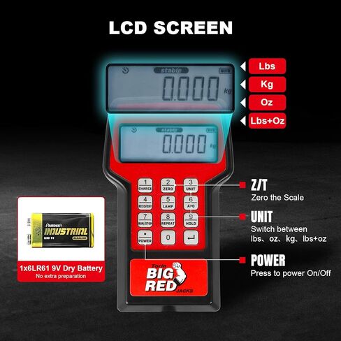 مقياس فريون HVAC مطور باللون الأحمر الكبير: شاشة LCD، مبرد إلكتروني عالي الدقة 5 جرام، مقياس وزن الشحن مع حقيبة محمولة، 4 خيارات لوحدة القياس - 220 رطل in Saudi Arabia