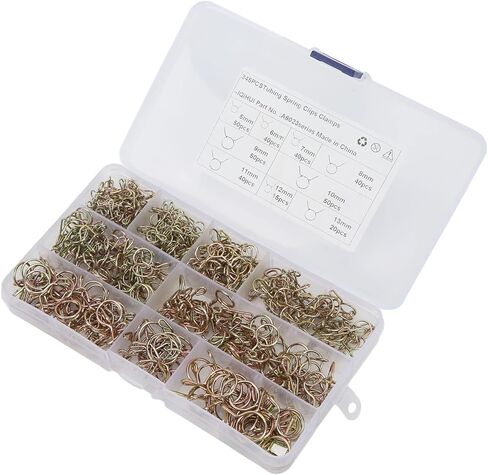 Keenso 345pcs Spring Clips, Fuel Line Hose Pipe Clamps Assortment Kit 9 Sizes, with Storage Box, for Motorcycle ATV Boats Snowmobiles Gas Tubing Pipes in Saudi Arabia