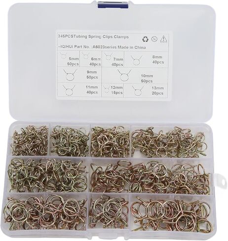 Keenso 345pcs Spring Clips, Fuel Line Hose Pipe Clamps Assortment Kit 9 Sizes, with Storage Box, for Motorcycle ATV Boats Snowmobiles Gas Tubing Pipes in Saudi Arabia