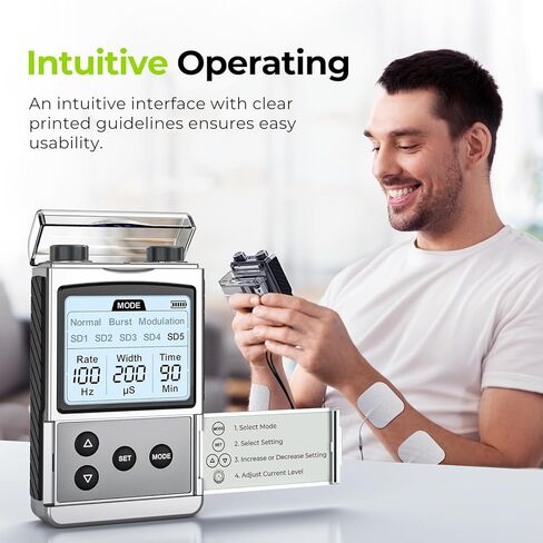 AUVON Rechargeable 4-Channel TENS Unit Muscle Stimulator for Back Pain Relief, Digital TENS Machine with 8 Customizable Modes, Electronic Pulse Massager Easy to Use, 16 Premium TENS Pads, A Carry Case in Saudi Arabia