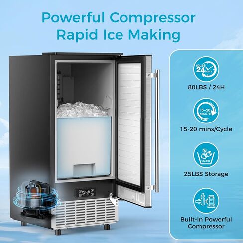 COWSAR Commercial Cube Ice Maker, Freestanding Ice Machine, 80lbs/24H, 40 Ice Cubes/Cycle, Reversible Door, 24H Timer & Self-Cleaning, Under Counter Ice Cube Machine for Bar/Cafe/Home in Saudi Arabia