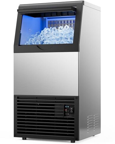 صانع ثلج تجاري، 100 رطل/24 ساعة مع تخزين ثلج 33 رطلًا تحت آلة صنع الثلج، صانع ثلج قائم بذاته من الفولاذ المقاوم للصدأ للتنظيف الذاتي للبار/المقهى/المطعم in Kuwait