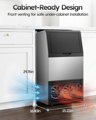 صانع ثلج تجاري، 100 رطل/24 ساعة مع تخزين ثلج 33 رطلًا تحت آلة صنع الثلج، صانع ثلج قائم بذاته من الفولاذ المقاوم للصدأ للتنظيف الذاتي للبار/المقهى/المطعم in Kuwait