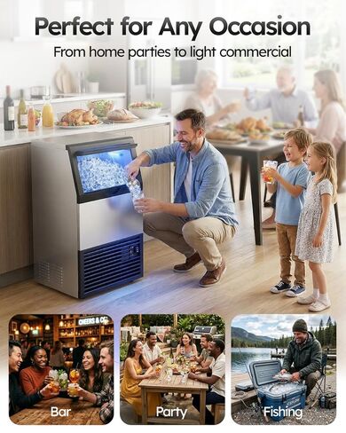 صانع ثلج تجاري، 100 رطل/24 ساعة مع تخزين ثلج 33 رطلًا تحت آلة صنع الثلج، صانع ثلج قائم بذاته من الفولاذ المقاوم للصدأ للتنظيف الذاتي للبار/المقهى/المطعم in Kuwait