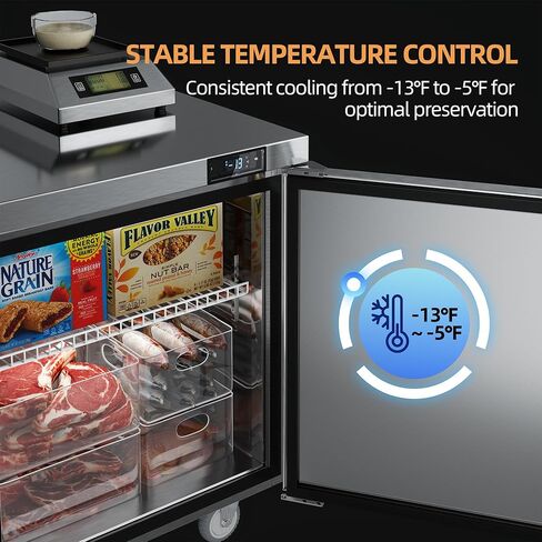 Coolski Commercial Freezer, 27"W Single Door Under Counter Freezer with 7.5 Cu.ft., -13℉to -5℉ Stainless Steel Fan Cooling Worktop Freezer for Restaurant, Bar, Kitchen, Food Truck in Kuwait