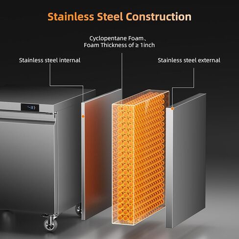 Coolski Commercial Freezer, 27"W Single Door Under Counter Freezer with 7.5 Cu.ft., -13℉to -5℉ Stainless Steel Fan Cooling Worktop Freezer for Restaurant, Bar, Kitchen, Food Truck in Kuwait