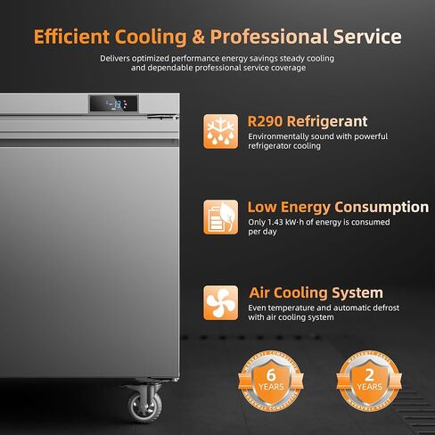 Coolski Commercial Freezer, 27"W Single Door Under Counter Freezer with 7.5 Cu.ft., -13℉to -5℉ Stainless Steel Fan Cooling Worktop Freezer for Restaurant, Bar, Kitchen, Food Truck in Kuwait