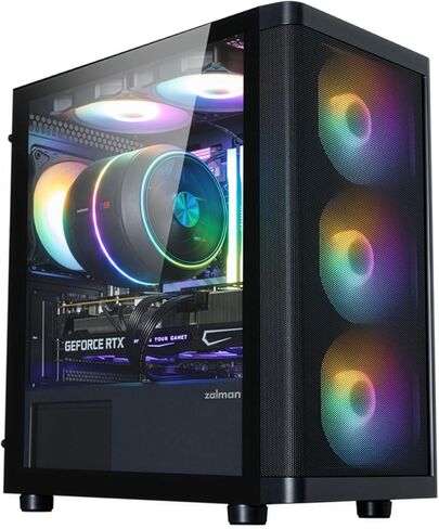 حافظة كمبيوتر الألعاب Zalman M4 ARGB - 4 مراوح RGB قابلة للتحكم مقاس 120 مم مثبتة مسبقًا - لوحة جانبية من الزجاج المقوى بباب متأرجح - برج صغير (Micro ATX، Mini-ITX)، أسود in Kuwait