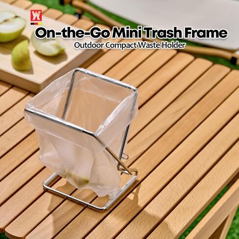 حامل أكياس القمامة من الفولاذ المقاوم للصدأ قابل للطي من WAGENSTEIGER مقاس 13 × 17 سم (5.12 بوصة × 6.69 بوصة) حامل نفايات صغير الحجم لإعداد طعام المطبخ واستخدام سطح المكتب والتخييم | إطار حقيبة سهل الطي وموفر للمساحة in Kuwait