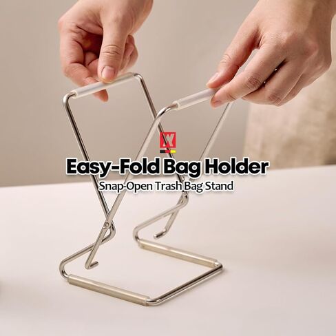 حامل أكياس القمامة من الفولاذ المقاوم للصدأ قابل للطي من WAGENSTEIGER مقاس 13 × 17 سم (5.12 بوصة × 6.69 بوصة) حامل نفايات صغير الحجم لإعداد طعام المطبخ واستخدام سطح المكتب والتخييم | إطار حقيبة سهل الطي وموفر للمساحة in Kuwait