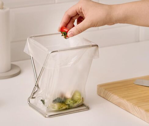 حامل أكياس القمامة من الفولاذ المقاوم للصدأ قابل للطي من WAGENSTEIGER مقاس 13 × 17 سم (5.12 بوصة × 6.69 بوصة) حامل نفايات صغير الحجم لإعداد طعام المطبخ واستخدام سطح المكتب والتخييم | إطار حقيبة سهل الطي وموفر للمساحة in Kuwait