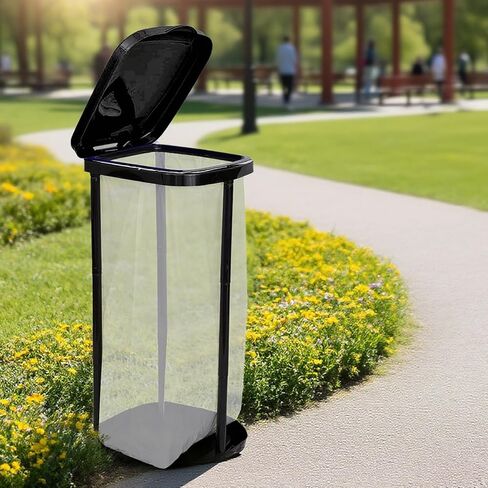 Collapsible Trash Bag Holder Portable Garbage Bin Holder Stand for Kitchen Outside High Capacity Plastic Outdoor Trash Can with Lid for Parties and Camping, Black in Saudi Arabia