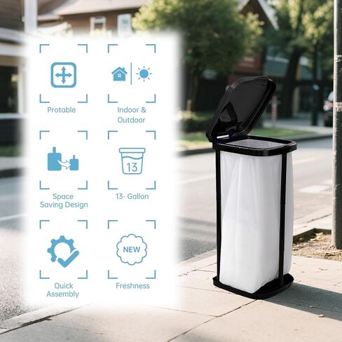 Collapsible Trash Bag Holder Portable Garbage Bin Holder Stand for Kitchen Outside High Capacity Plastic Outdoor Trash Can with Lid for Parties and Camping, Black in Saudi Arabia