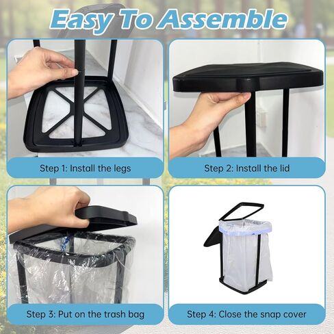 Collapsible Trash Bag Holder Portable Garbage Bin Holder Stand for Kitchen Outside High Capacity Plastic Outdoor Trash Can with Lid for Parties and Camping, Black in Saudi Arabia
