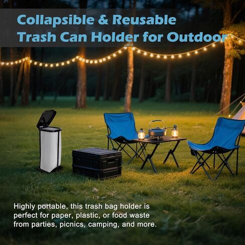 Collapsible Trash Bag Holder Portable Garbage Bin Holder Stand for Kitchen Outside High Capacity Plastic Outdoor Trash Can with Lid for Parties and Camping, Black in Saudi Arabia