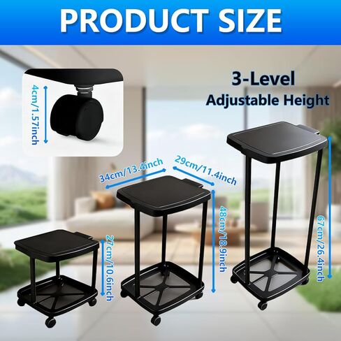 حامل أكياس قمامة قابل للطي مع غطاء و4 عجلات - حامل أكياس قمامة بلاستيكي بارتفاع قابل للتعديل بـ 3 مستويات، سلة مهملات بسعة 13 جالون، للمطبخ، ساحة التخييم، RV داخلي وخارجي in Kuwait