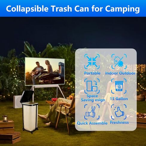حامل أكياس قمامة قابل للطي مع غطاء و4 عجلات - حامل أكياس قمامة بلاستيكي بارتفاع قابل للتعديل بـ 3 مستويات، سلة مهملات بسعة 13 جالون، للمطبخ، ساحة التخييم، RV داخلي وخارجي in Kuwait