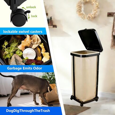 حامل أكياس قمامة قابل للطي مع غطاء و4 عجلات - حامل أكياس قمامة بلاستيكي بارتفاع قابل للتعديل بـ 3 مستويات، سلة مهملات بسعة 13 جالون، للمطبخ، ساحة التخييم، RV داخلي وخارجي in Kuwait