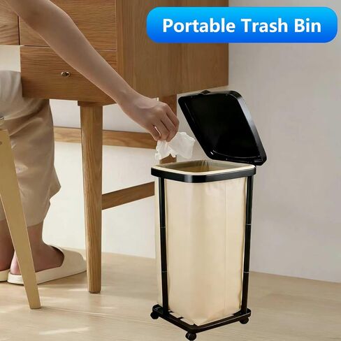حامل أكياس قمامة قابل للطي مع غطاء و4 عجلات - حامل أكياس قمامة بلاستيكي بارتفاع قابل للتعديل بـ 3 مستويات، سلة مهملات بسعة 13 جالون، للمطبخ، ساحة التخييم، RV داخلي وخارجي in Kuwait