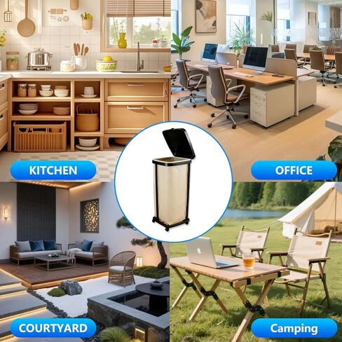 حامل أكياس قمامة قابل للطي مع غطاء و4 عجلات - حامل أكياس قمامة بلاستيكي بارتفاع قابل للتعديل بـ 3 مستويات، سلة مهملات بسعة 13 جالون، للمطبخ، ساحة التخييم، RV داخلي وخارجي in Kuwait