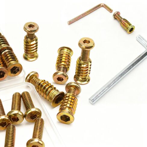 34 مجموعة 1/4-20 × 3/4 بوصة حشوات خشبية ملولبة مع براغي 1/4-20 × 19/32 بوصة صواميل أثاث محرك سداسي مطلي بالزنك من الفولاذ الكربوني تتضمن مفتاحين سداسيين لسهولة التركيب (M4 وM6) in Kuwait