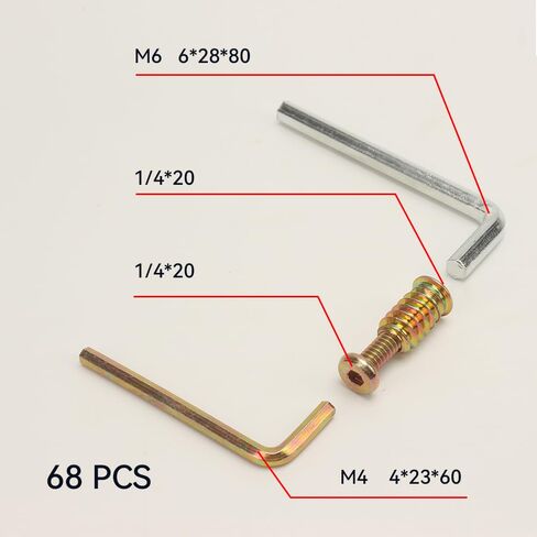 34 مجموعة 1/4-20 × 3/4 بوصة حشوات خشبية ملولبة مع براغي 1/4-20 × 19/32 بوصة صواميل أثاث محرك سداسي مطلي بالزنك من الفولاذ الكربوني تتضمن مفتاحين سداسيين لسهولة التركيب (M4 وM6) in Kuwait