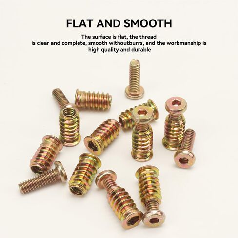 34 مجموعة 1/4-20 × 3/4 بوصة حشوات خشبية ملولبة مع براغي 1/4-20 × 19/32 بوصة صواميل أثاث محرك سداسي مطلي بالزنك من الفولاذ الكربوني تتضمن مفتاحين سداسيين لسهولة التركيب (M4 وM6) in Kuwait