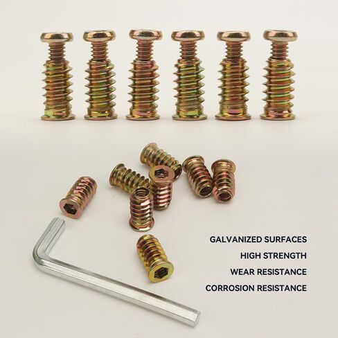 34 مجموعة 1/4-20 × 3/4 بوصة حشوات خشبية ملولبة مع براغي 1/4-20 × 19/32 بوصة صواميل أثاث محرك سداسي مطلي بالزنك من الفولاذ الكربوني تتضمن مفتاحين سداسيين لسهولة التركيب (M4 وM6) in Kuwait