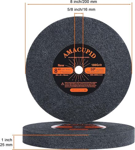 عجلة تلميع من ألياف النايلون مقاس 8 بوصة صلابة 9P 3 قطع. لآلة تلميع طاحونة مقاعد البدلاء. مادة كاشطة من كربيد السيليكون. تلميع الفولاذ المقاوم للصدأ، إلخ. أربور 5/8 بوصة، 180 حبيبة in Kuwait