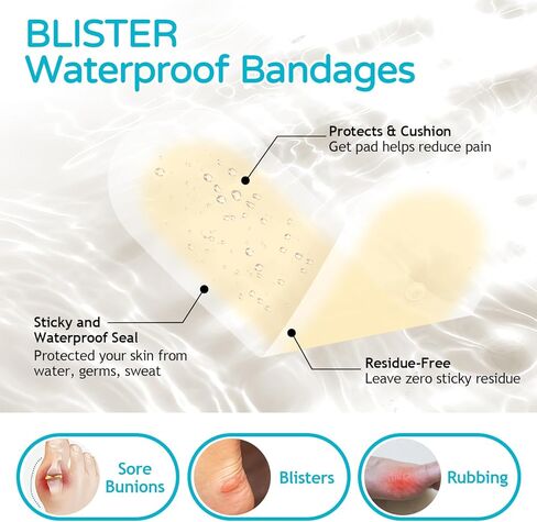 36PCS Hydrocolloid Blister Bandages – Waterproof Gel Cushions Pads for Blister Prevention & Relief, Feet & Toes Blister Prevention & Recovery (Variety Pack) in Kuwait