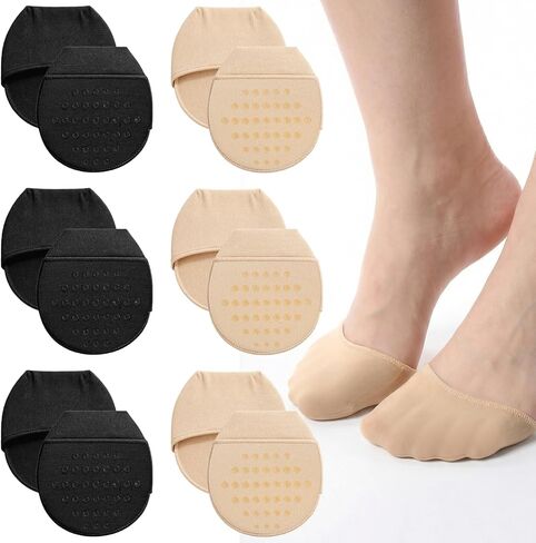 6 Pairs Ball of Foot Cushion Socks, No Show Liner Half Sock for Women Non-Slip Seamless Sandal Flat Socks Womens Toe Cover with Padding Toe Topper Liner Sock for Women Flats High Heels in Saudi Arabia