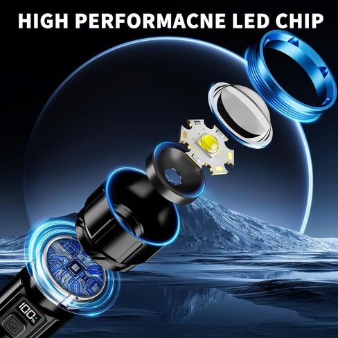 مصباح يدوي قابل لإعادة الشحن ، Lumen ، 2000lm LED ضوء فلاش فائق السوبر مشرق ، مصابيح كهربائية تكتيكية مع شاشة طاقة LCD ، 6 أوضاع للإضاءة ، مقاومة للماء ، مصباح يدوي قوي لحالات الطوارئ في حالات الطوارئ in Saudi Arabia