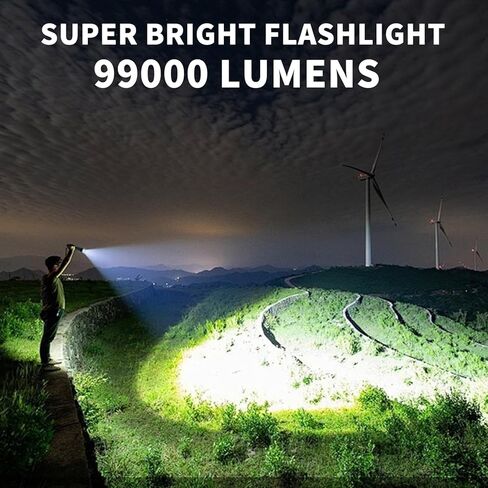 مصباح يدوي قابل لإعادة الشحن ، Lumen ، 2000lm LED ضوء فلاش فائق السوبر مشرق ، مصابيح كهربائية تكتيكية مع شاشة طاقة LCD ، 6 أوضاع للإضاءة ، مقاومة للماء ، مصباح يدوي قوي لحالات الطوارئ في حالات الطوارئ in Saudi Arabia